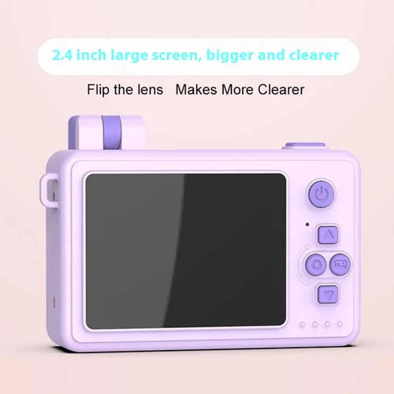 M1 Rabbit Building Block Toy Flip Lens Camera 2.4-inch Screen Kids Camera with Tripod + 32G TF Card + Card Reader - Pink