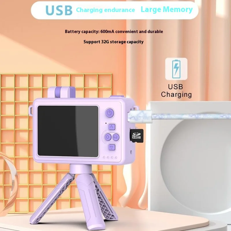 M1 Rabbit Building Block Toy Flip Lens Camera 2.4-inch Screen Kids Camera with Tripod + 32G TF Card + Card Reader - Pink