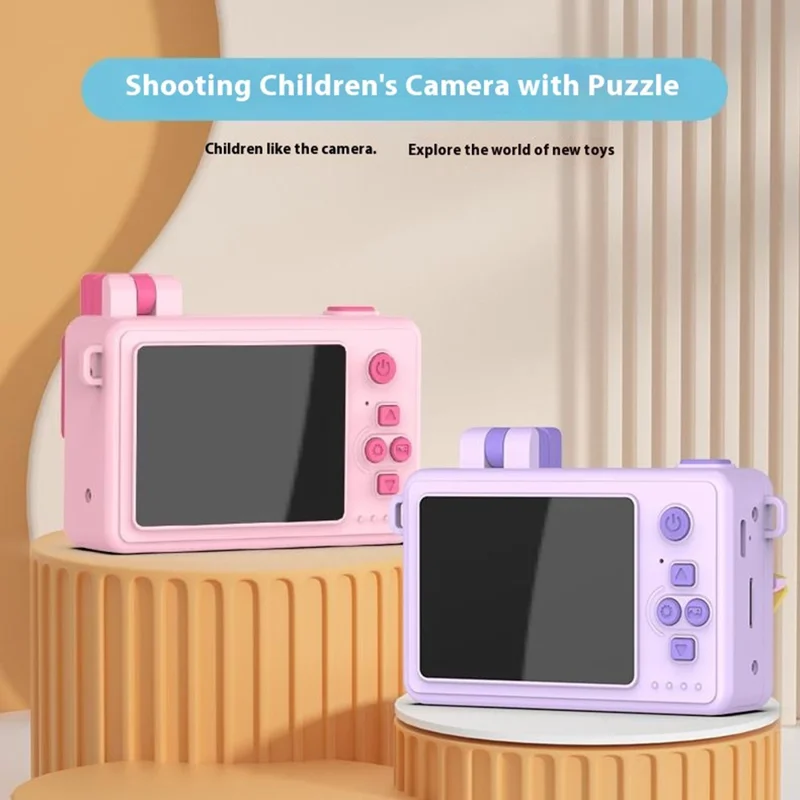 M1 Rabbit Building Block Toy Flip Lens Camera 2.4-inch Screen Kids Camera with Tripod + 32G TF Card + Card Reader - Pink