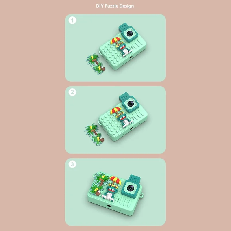 Caméra numérique pour enfants M1 Crocodile Building Block Toy Flip Lens, écran 2,4 pouces avec trépied - Jaune