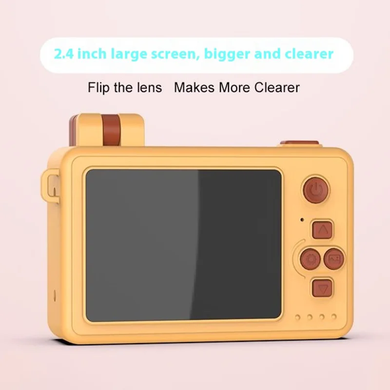 Caméra numérique pour enfants M1 Crocodile Building Block Toy Flip Lens, écran 2,4 pouces avec trépied - Jaune