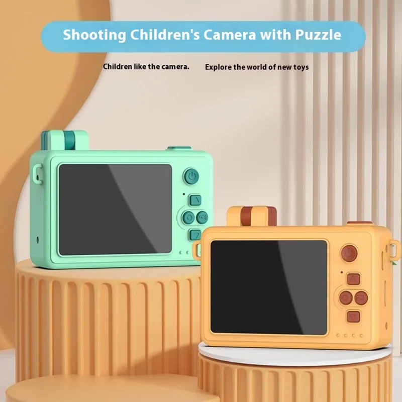 Caméra numérique pour enfants M1 Crocodile Building Block Toy Flip Lens, écran 2,4 pouces avec trépied - Jaune