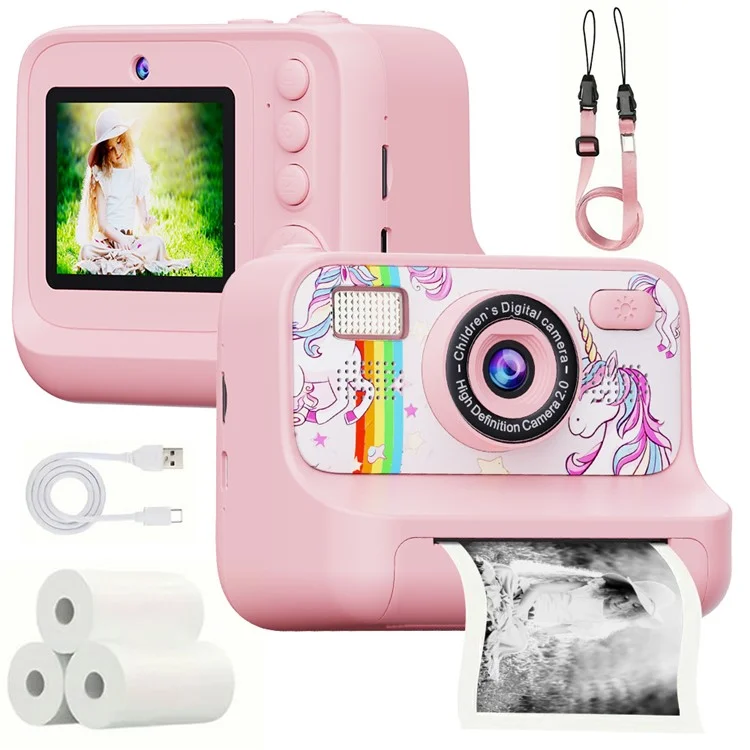 Cámara instantánea mini para niños Z12 de 2,4 pulgadas con doble lente HD y impresora de fotos con tarjeta TF de 32 GB - Rosa