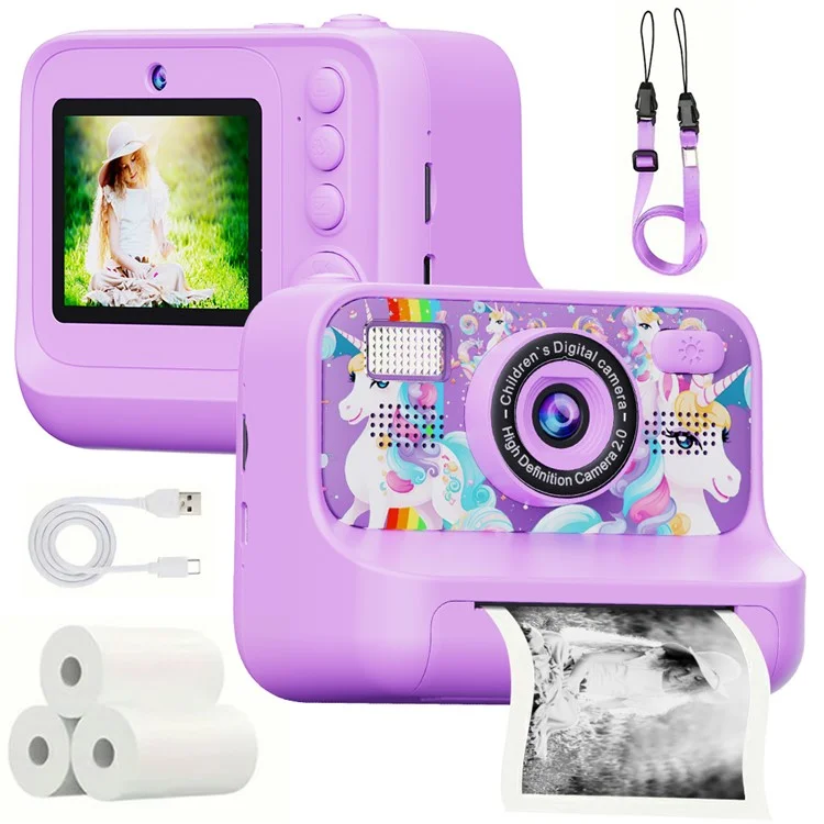 Z12 2,4-Zoll-Mini-Kinder-HD-Dual-Linsen-Sofortbildkamera mit Fotodrucker und 32G TF-Karte - Lila