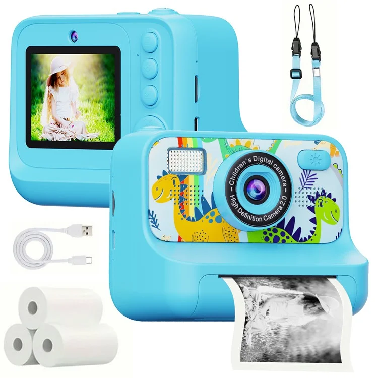 Z12 Cámara instantánea para niños de 2.4 pulgadas con doble lente HD y impresora de fotos con tarjeta TF de 32 GB - Azul cielo