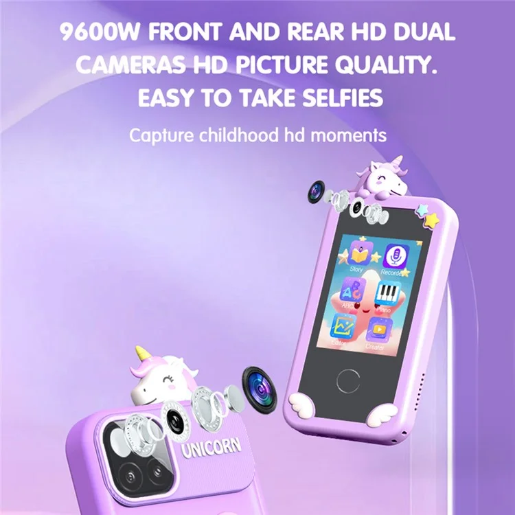 P1 Plus 2.8-inch Screen Kids Phone Camera Toy Puzzle Games Dual Lens Camera with 32G Memory Card - Purple