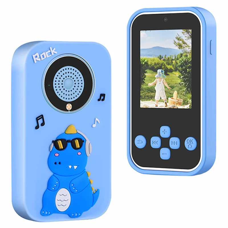 A20 2.4-inch Screen 9600W Pixel HD Kids Phone Camera with 32G Memory Card - Blue Dinosaur / Silicone Type