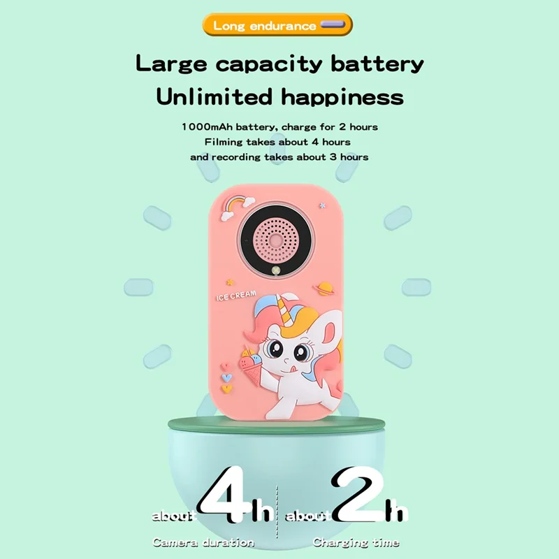 A20 2.4-inch Screen 9600W Pixel HD Kids Phone Camera with 32G Memory Card - Blue Dinosaur / Silicone Type