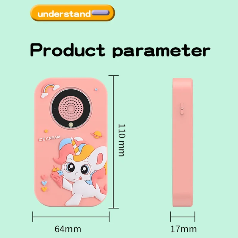 A20 2.4-inch Screen 9600W Pixel HD Kids Phone Camera with 32G Memory Card - Blue Dinosaur / Silicone Type