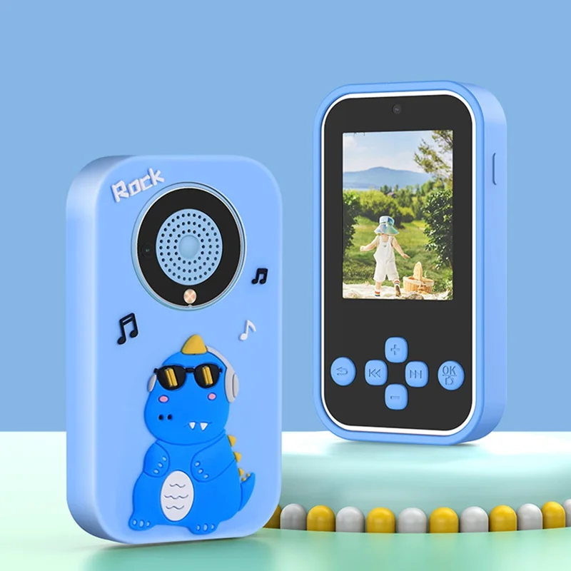 A20 2.4-inch Screen 9600W Pixel HD Kids Phone Camera with 32G Memory Card - Blue Dinosaur / Silicone Type