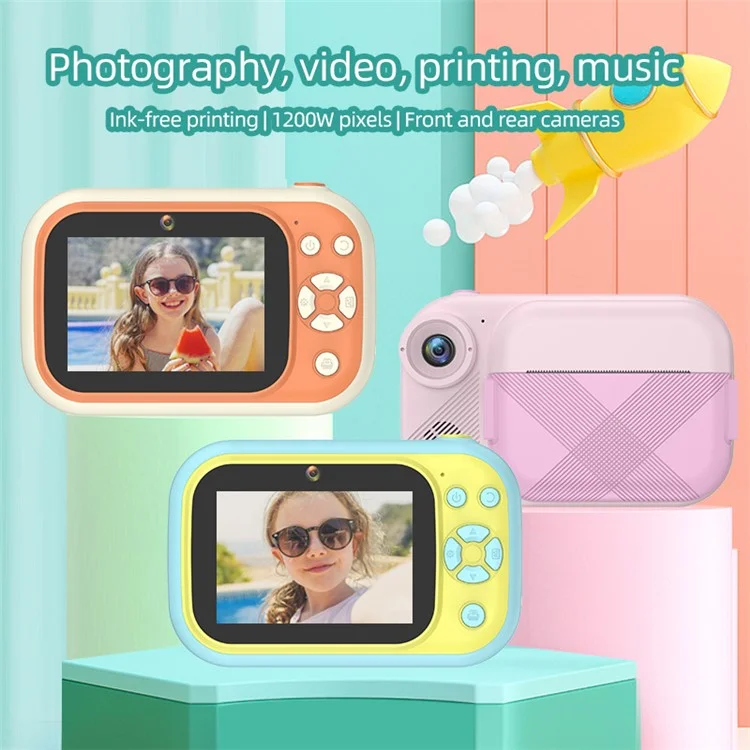 P1S HD Kids Camera 3.5-inch Inkless Print Camera 1080P Portable Cute Mini Camera Support MP3 - Bege