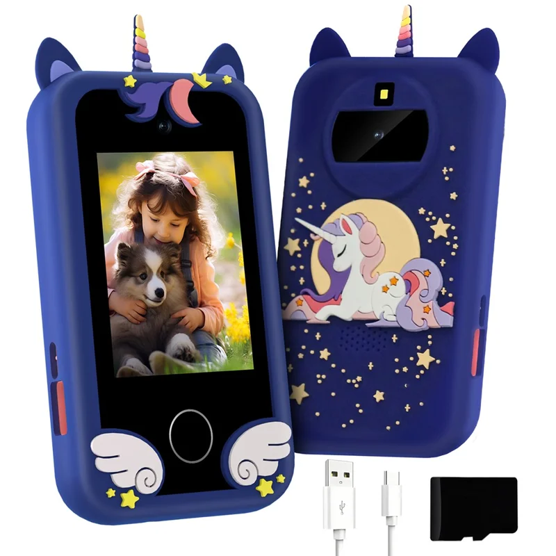 X11 Telefone de brinquedo para crianças com tela de toque de 2,8 polegadas, câmera, gravador de vídeo de duas lentes e cartão de memória de 32 GB - Cavalo