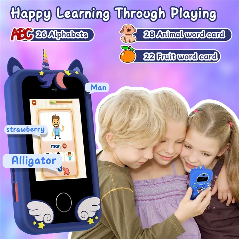 X11 Telefone de brinquedo para crianças com tela de toque de 2,8 polegadas, câmera, gravador de vídeo de duas lentes e cartão de memória de 32 GB - Cavalo