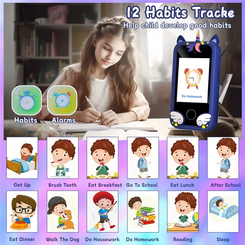 X11 Telefone de brinquedo para crianças com tela de toque de 2,8 polegadas, câmera, gravador de vídeo de duas lentes e cartão de memória de 32 GB - Cavalo