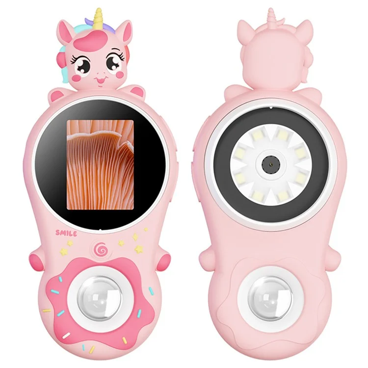 370 2.0-inch IPS Screen Cartoon Animal Kids Handheld Microscope 500x Magnifying Glass with 2MP Lens - Pink