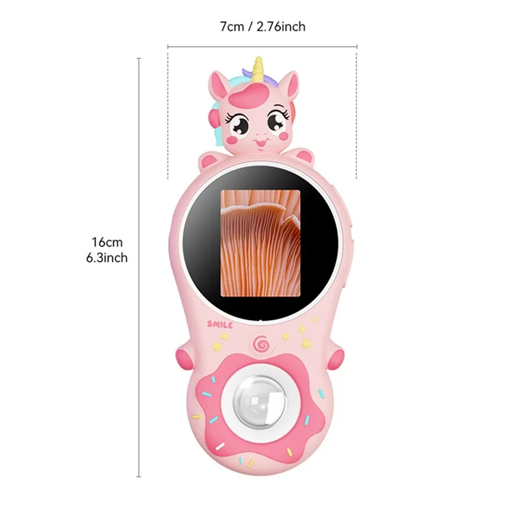 370 2.0-inch IPS Screen Cartoon Animal Kids Handheld Microscope 500x Magnifying Glass with 2MP Lens - Pink