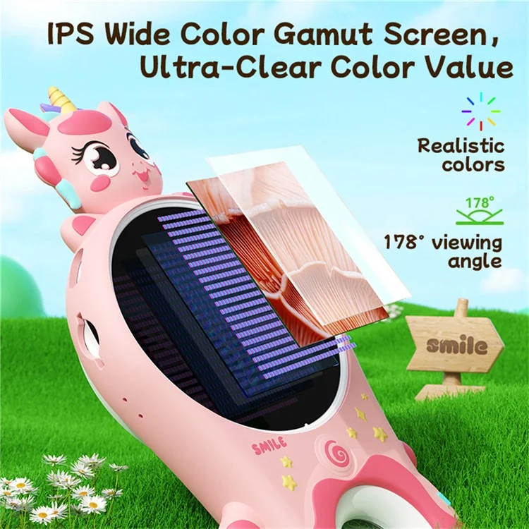 370 2.0-inch IPS Screen Cartoon Animal Kids Handheld Microscope 500x Magnifying Glass with 2MP Lens - Pink