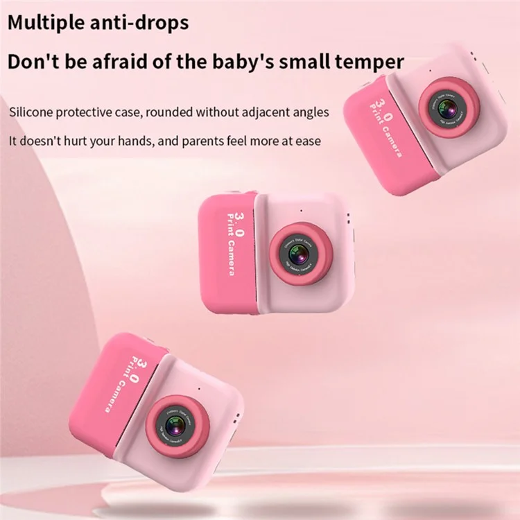 D3 Kids Instant Print Camera 3.0 Inch Screen 1080P Video Photo Digital Camera Birthday Gift - Pink