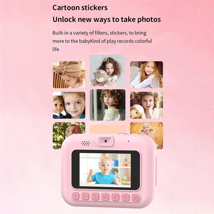 D3 Kids Instant Print Camera 3.0 Inch Screen 1080P Video Photo Digital Camera Birthday Gift - Pink