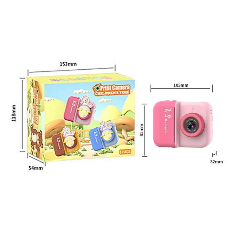 D3 Kids Instant Print Camera 3.0 Inch Screen 1080P Video Photo Digital Camera Birthday Gift - Pink