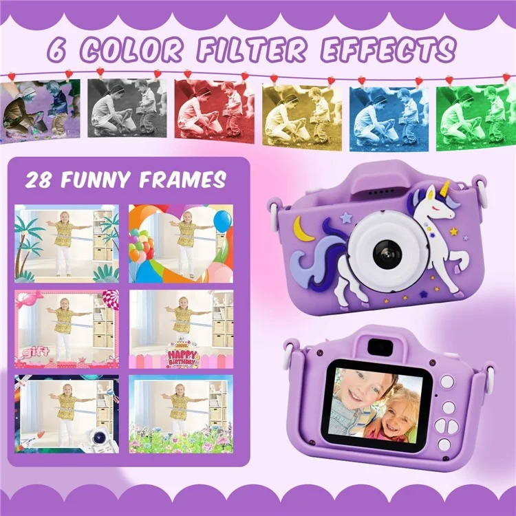 Детская цифровая камера Z8 Cartoon Mini 2.0 дюйма с HD-двойным объективом - Фиолетовая