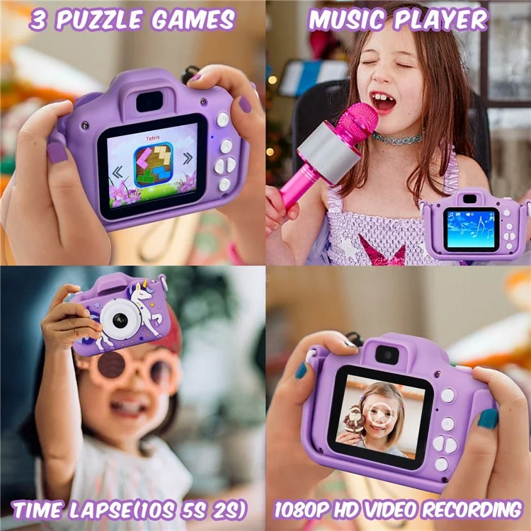 Детская цифровая камера Z8 Cartoon Mini 2.0 дюйма с HD-двойным объективом - Фиолетовая