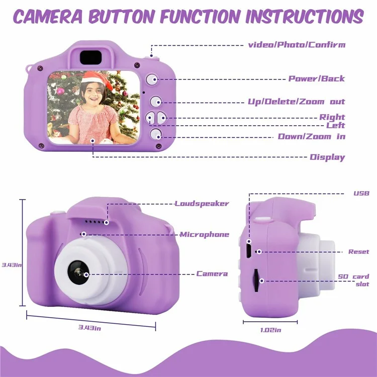 Детская цифровая камера Z8 Cartoon Mini 2.0 дюйма с HD-двойным объективом - Фиолетовая