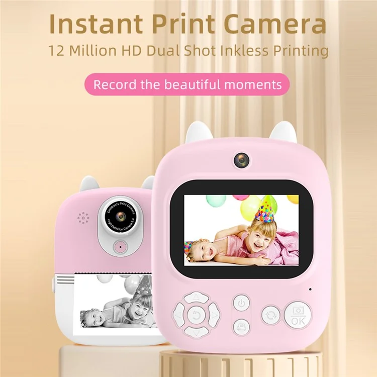 P2 2.4-inch IPS Screen Children Camera Thermal Printer Camera WiFi Printing Camera Support TF Card Storage - Pink