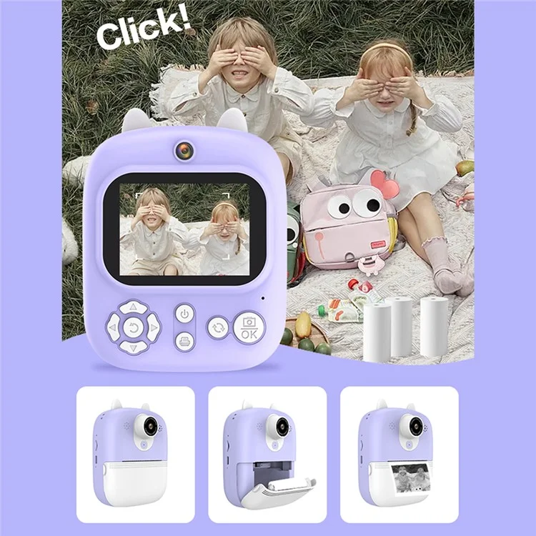 Cámara de impresión instantánea P2 de 2,4 pulgadas con pantalla IPS, cámara térmica y WiFi, compatible con tarjeta TF - Color rosa