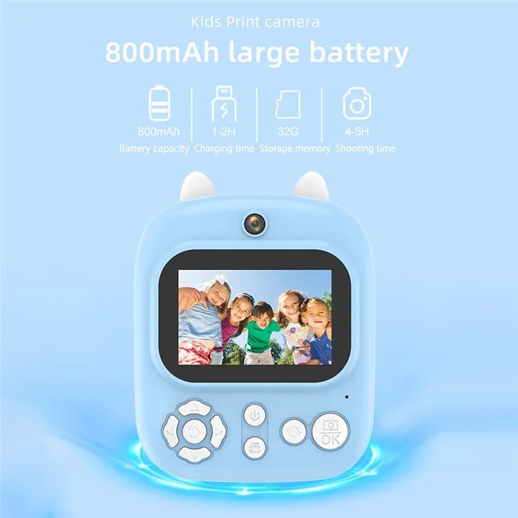 P2 2.4-inch IPS Screen Children Camera Thermal Printer Camera WiFi Printing Camera Support TF Card Storage - Purple