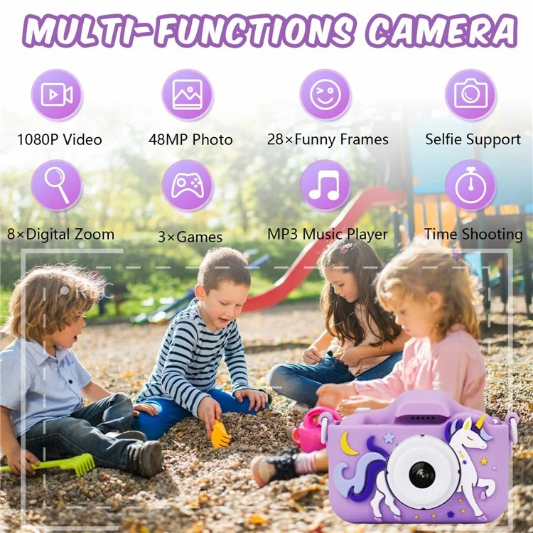 Z8 Мини-камера с двойным объективом и HD-дисплеем 2.0 дюйма, портативная детская цифровая камера с картой памяти 32 ГБ TF + картридером - Фиолетовая