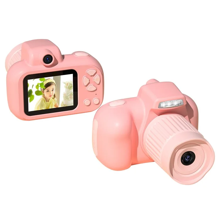 Cámara mini para niños X18 con diseño de dibujos animados, lente larga, grabador de video HD con tarjeta de memoria de 32 GB - Rosa
