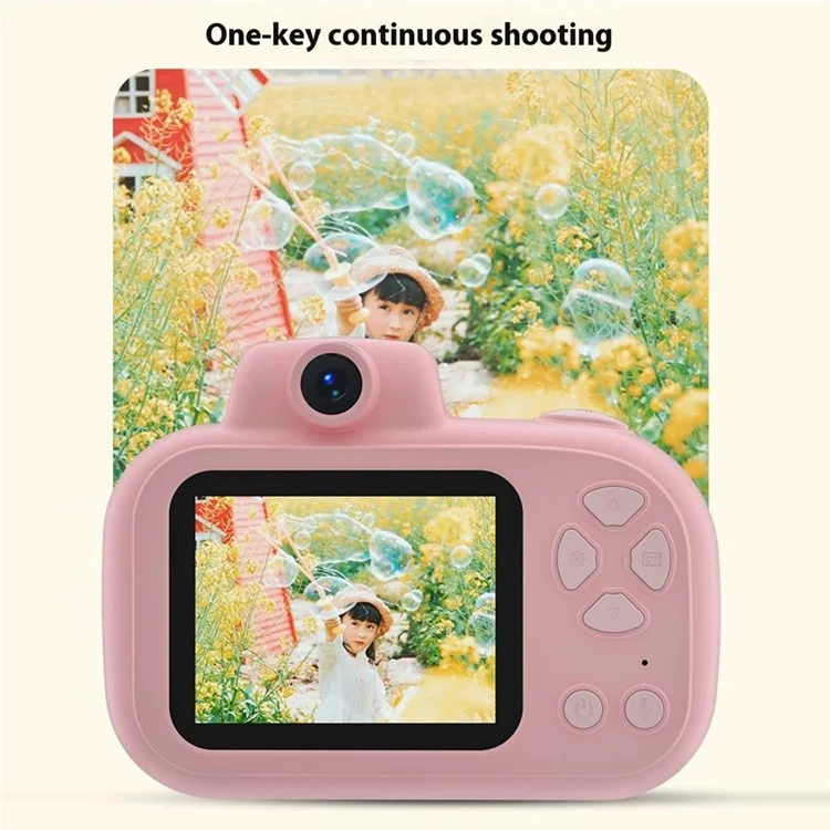 Cámara mini para niños X18 con diseño de dibujos animados, lente larga, grabador de video HD con tarjeta de memoria de 32 GB - Rosa