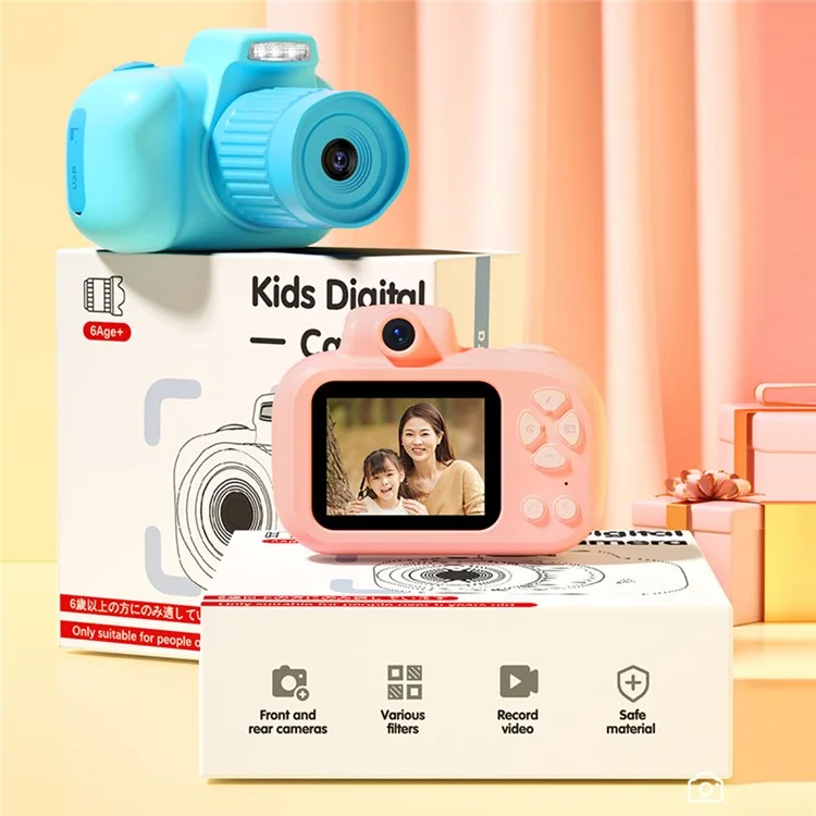 Cámara mini para niños X18 con diseño de dibujos animados, lente larga, grabador de video HD con tarjeta de memoria de 32 GB - Rosa