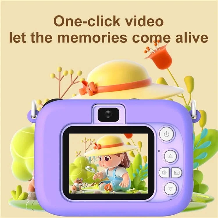Appareil photo numérique pour enfants D12 2.0 pouces HD à double objectif, design de dessin animé - Rose