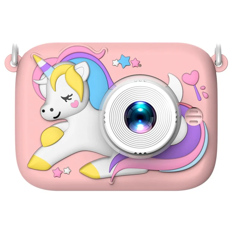 D12 Kinder 2,0 Zoll HD Dual-Linsen Cartoon-Design Kinderdigitalkamera mit 32G TF-Karte + Kartenleser - Pink