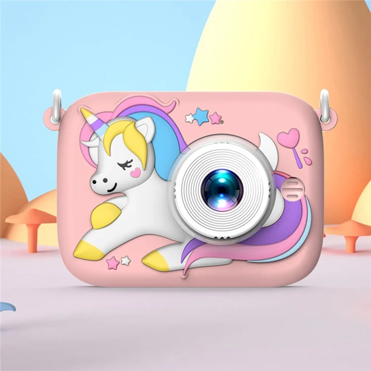 D12 Kinder 2,0 Zoll HD Dual-Linsen Cartoon-Design Kinderdigitalkamera mit 32G TF-Karte + Kartenleser - Pink
