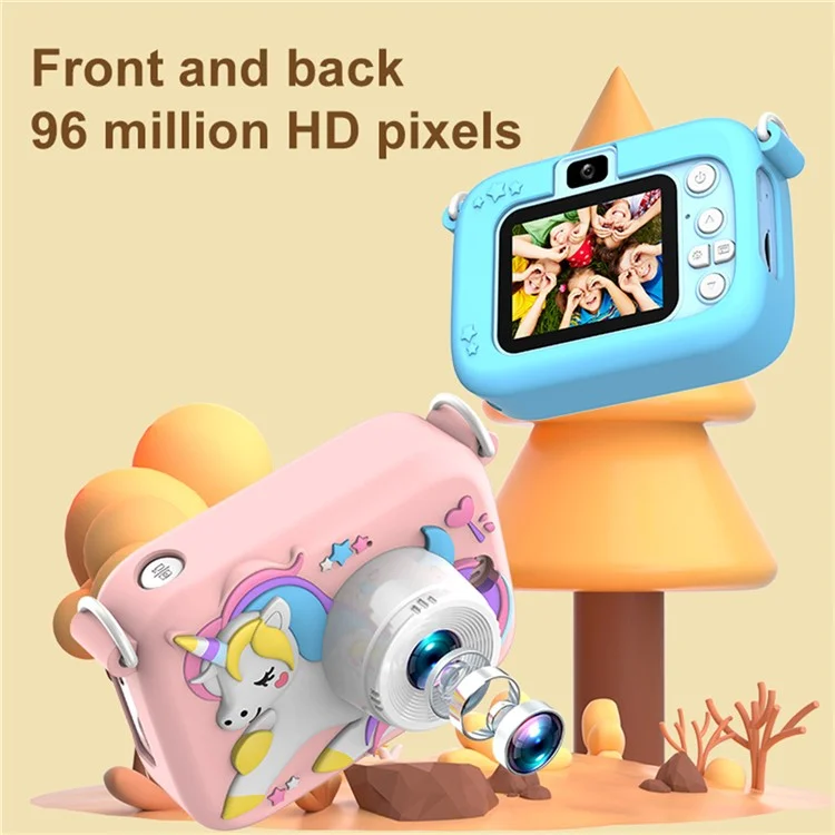 D12 Kinder 2,0 Zoll HD Dual-Linsen Cartoon-Design Kinderdigitalkamera mit 32G TF-Karte + Kartenleser - Pink