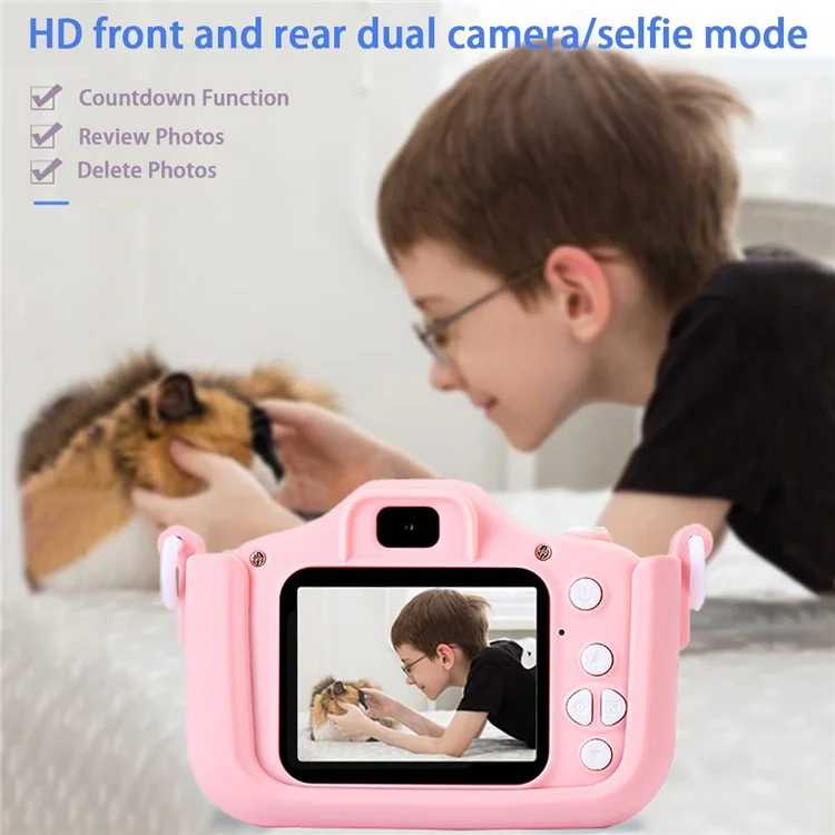 M8 2,0 Zoll HD Dual-Kamera-Digitalkamera für Kinder mit Foto-Video-Spielunterstützung und SD-Kartenfunktion - Pink