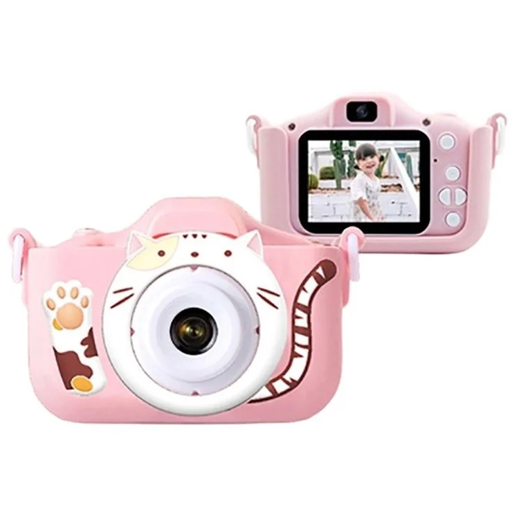 M8 2.0 Inch HD Dual Camera with 32GB Card / Card Reader Digital Camera Cartoon Design - Pink