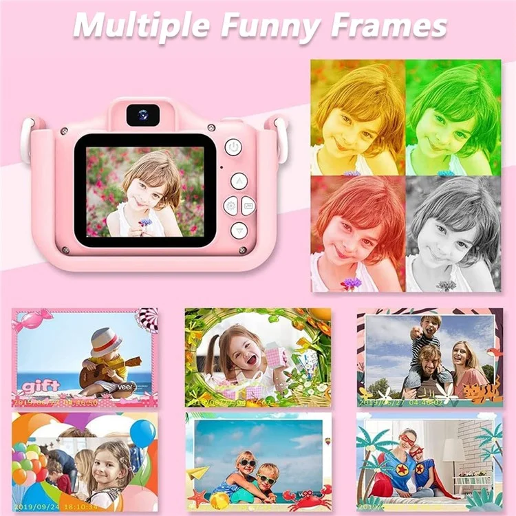 M8 2.0 Inch HD Dual Camera with 32GB Card / Card Reader Digital Camera Cartoon Design - Pink