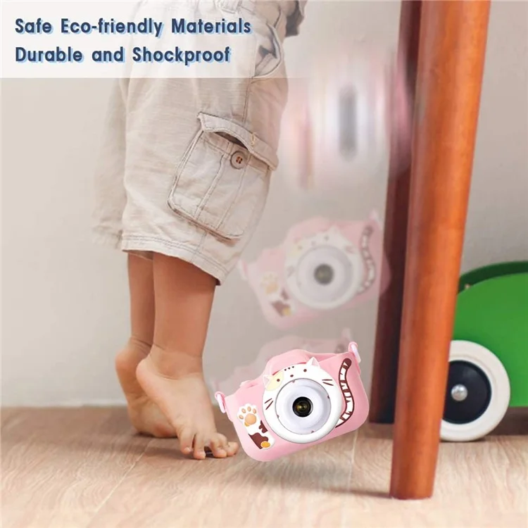 M8 2.0 Inch HD Dual Camera with 32GB Card / Card Reader Digital Camera Cartoon Design - Pink