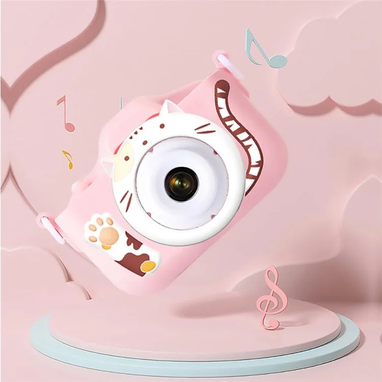 M8 2.0 Inch HD Dual Camera with 32GB Card / Card Reader Digital Camera Cartoon Design - Pink