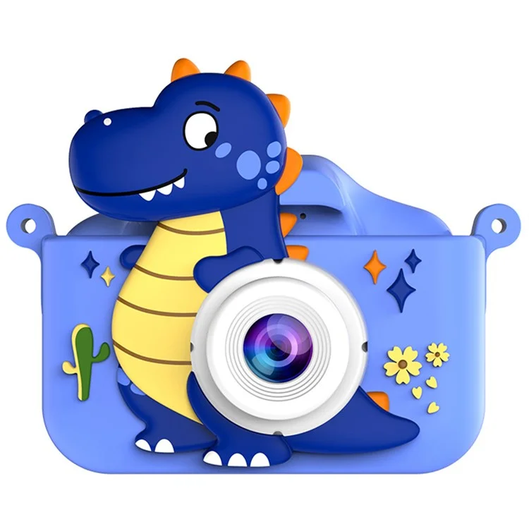 2.0 Inch Dual Lens Kids Digital Camera Cartoon Dinosaur Design 1080P HD Video Recorder without TF Card - Blue