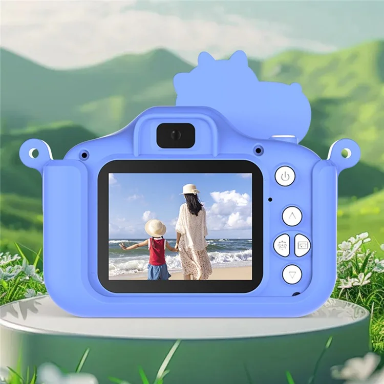 2.0 Inch Dual Lens Kids Digital Camera Cartoon Dinosaur Design 1080P HD Video Recorder without TF Card - Blue