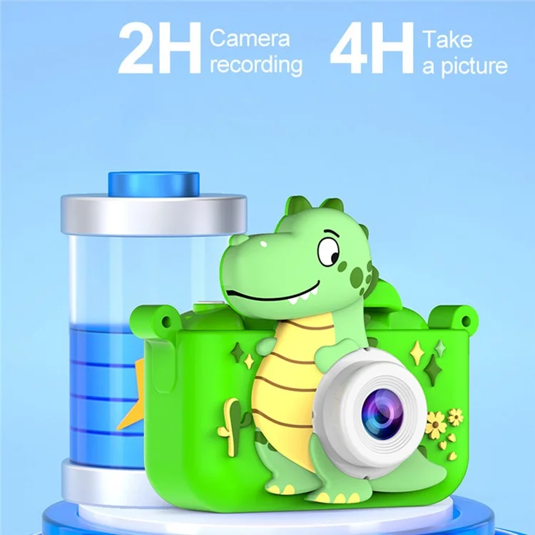 2.0 Inch Dual Lens Kids Digital Camera Cartoon Dinosaur Design 1080P HD Video Recorder without TF Card - Blue
