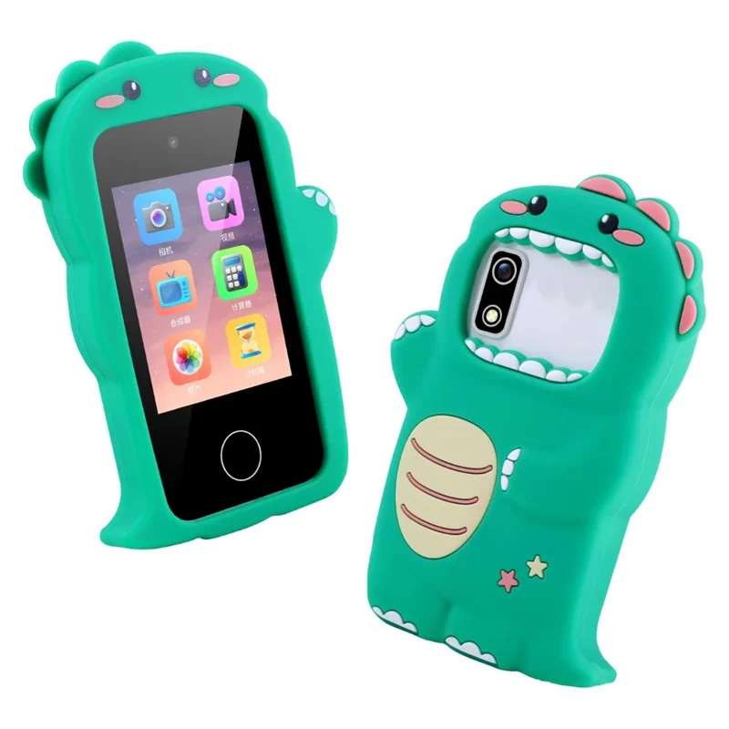 A10 2.8 Inch Touch Screen Digital Camera HD Dual Lens Game Music Cartoon Kids Camera - Open Mouth Dinosaur  /  Green