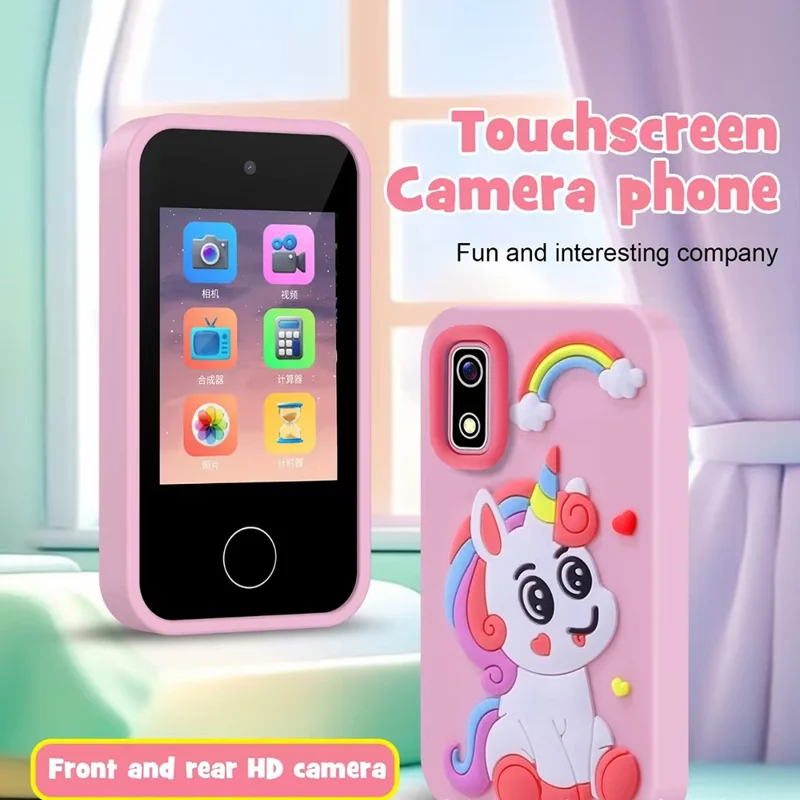 A10 2.8 Inch Touch Screen Digital Camera HD Dual Lens Game Music Cartoon Kids Camera - Open Mouth Dinosaur  /  Green