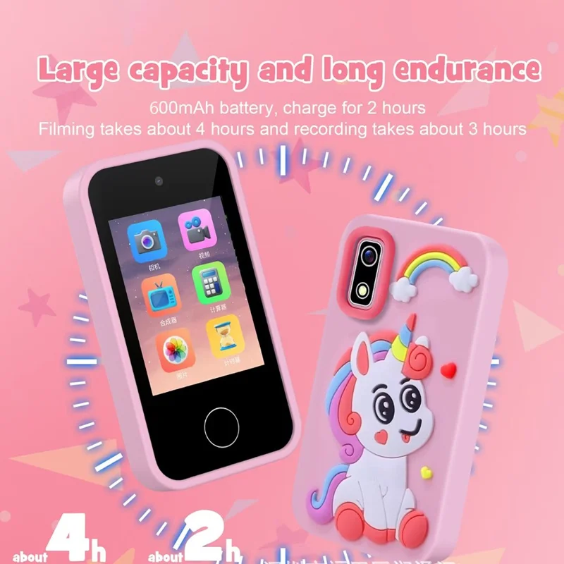 A10 2.8 Inch Touch Screen Digital Camera HD Dual Lens Game Music Cartoon Kids Camera - Open Mouth Dinosaur  /  Green