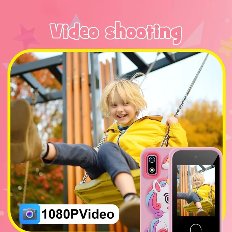 A10 2.8 Inch Touch Screen Digital Camera HD Dual Lens Game Music Cartoon Kids Camera - Open Mouth Dinosaur  /  Green